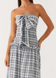 Malia Shirred Maxi Dress Blue Grey Check