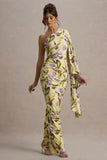Clementina Tulip Floral Print Asymmetric Cape Sleeve Maxi Dress