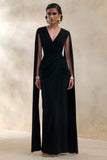 Ulissia Black V Neck Maxi Dress With Cape Sleeves