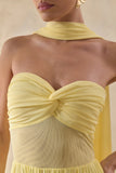 Lyvoria Lemon Bandeau Maxi Dress With Mesh Detail And Scarf