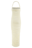 Camila Ruched Halter Midi Dress Ivory