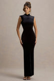 Samaria Black Velvet High Neck Maxi Dress