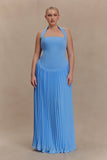 Stacie Pleated Halter Maxi Dress Bright Blue