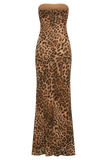 Breanna Strapless Chiffon Maxi Dress Leopard Print