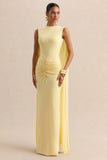 Premiere Lemon Boat Neck Maxi Dress With Cape Sleeves And Open Back