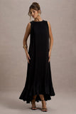 Hazelle Black Chiffon A Line Ruffled Maxi Dress