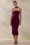 Amariah Burgundy Bandeau Midi Dress With Scarf Detail