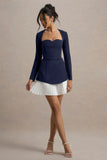 Lysette Navy Sweetheart Long Sleeve Stretch Mini Dress