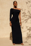Floria Black Draped One Sleeve Maxi Dress