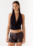 Coastline Faux Leather Micro Mini Shorts Chocolate