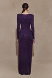 Deanna Long Sleeve Diamante Maxi Dress Purple
