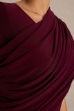 Rubelle Burgundy Asymmetric Neck Maxi Dress With Draped Detailing