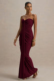 Ali Burgundy Sweetheart Ruched Wrap Maxi Dress