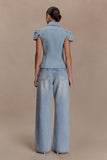 Perrie Mid Rise Straight Leg Tie Jeans Washed Light Blue