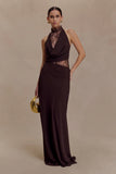 Arra Chiffon And Lace Halter Maxi Dress Cacao Brown