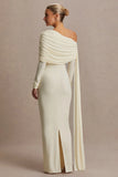 Cyra Cream Asymmetric Neck Maternity Maxi Dress With Sash