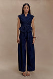 Charley Structured Tie Denim Top Indigo Blue