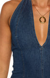 Isalin Mid Wash Denim Halter Mini Dress