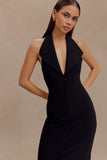 Annita Crepe Halter Midi Dress Black