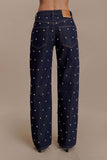 Alima Mid Rise Stud Denim Jeans Washed Indigo Blue