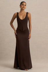 Morgan Brown Satin Corset Maxi Dress