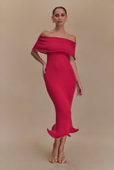 Molly Off Shoulder Knit Midi Dress Raspberry