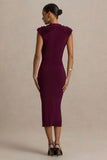 Hermia Burgundy High Neck Midi Dress