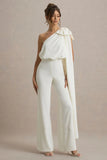 Alice Cream Asymmetric Bow Shoulder Jumpsuit With Drape
