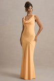 Alesso Peach Satin Cowl Neck Slip Maxi Dress