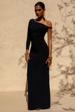 Floria Black Draped One Sleeve Maxi Dress