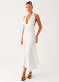 Grettana Halter Neck Midi Dress White Polka Dot