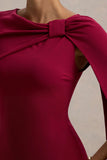 Frances Burgundy High Neck Maxi Dress With Cape Detail