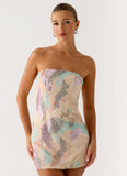 Leena Strapless Beaded Mini Dress Swirl Sequin