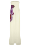 Amaya Strapless Chiffon Maxi Dress Ivory Koi Orchid Print