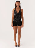 Gail Beaded Cowl Halterneck Top Black