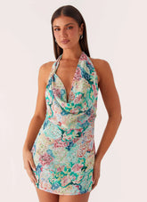 Laid Back Cowl Mini Dress Santorini Floral
