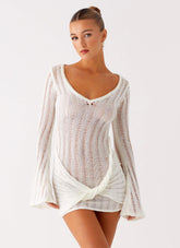 Sorelle Long Sleeve Twist Mini Dress Ivory