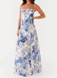 Tayla Linen Maxi Dress Serene Sky Floral