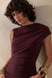 Nocturnal Brown Ruched Mini Dress With Sash