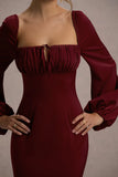 Nika Berry Satin Square Neck Balloon Sleeve Maxi Dress