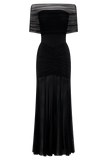 Caspian Slinky And Mesh Off Shoulder Maxi Dress Black