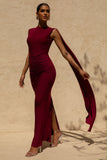 Saige Burgundy Cap Sleeve Gathered Maxi Dress
