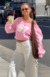 Buffie Pink Wash Off Shoulder Sweater