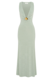 Beck Plunge Maxi Dress With Floral Hardware Basil