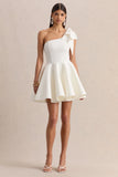 Prosperity White Asymmetric Neck Mini Dress With Bow Detail