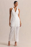 Tover White Broderie Plunge Neck Maxi Dress