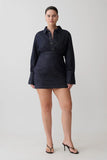 Zarah Denim Long Sleeve Mini Dress Indigo Pinstripe