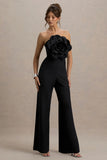Opia Black Bandeau Wide Leg Jumpsuit With Large Floral Corsage