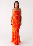 Under The Pagoda Maxi Dress Orange Floral