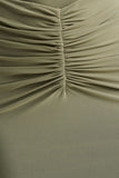 Persis Olive High Neck Maxi Dress With Gathered Detailing
